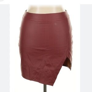 Elegant Maroon asymmetrical maroon faux leather Pencil Skirt Sz Med ~NWOT